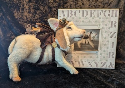 OOAK Needle Felted Steam Punk 'When Pigs Fly' Piglet Art by Stevi T