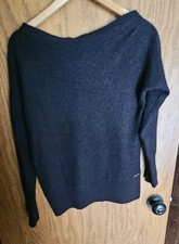 Michael Kors Wool Knit Pullover Sweater Black Boat Neck Long Sleeve Women