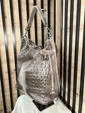 Luxury Italian Suede Leather Brown Croc Large bucket handbag tote shoulder bag
