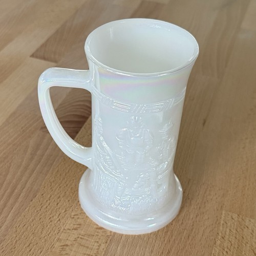 Vintage Federal Glass Moon Glow Iridescent Milk Glass Beer Stein Mug Tavern