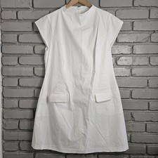 BHLDN Anthropologie Dress XL Natalie Structured Mini White Mock Neck Retro