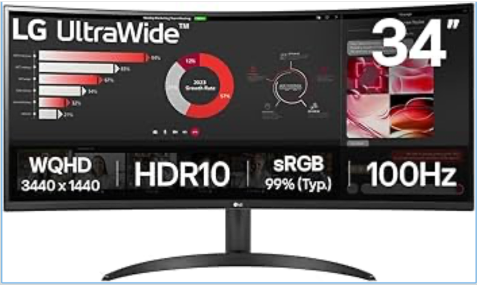 LG UltraWide 34WR50QK 34"" VA WQHD 100Hz Curved Monitor 34WR50QK-B.AEK