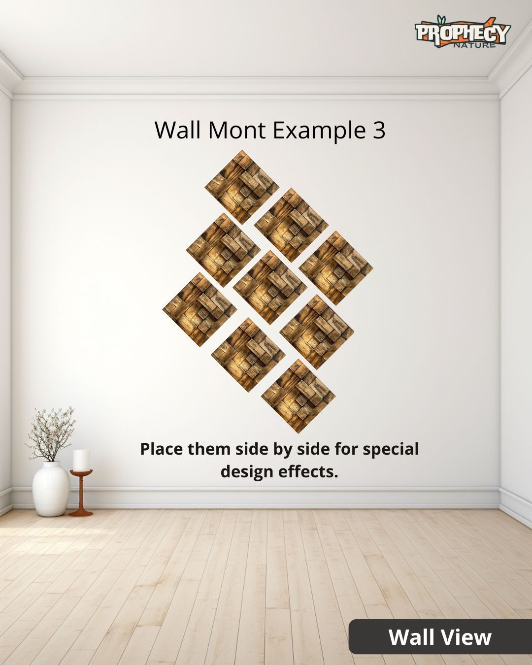 12”x12” Solid Wood Wall Panel – Decorative 3D Wooden Art Panel – Ready to Mount 