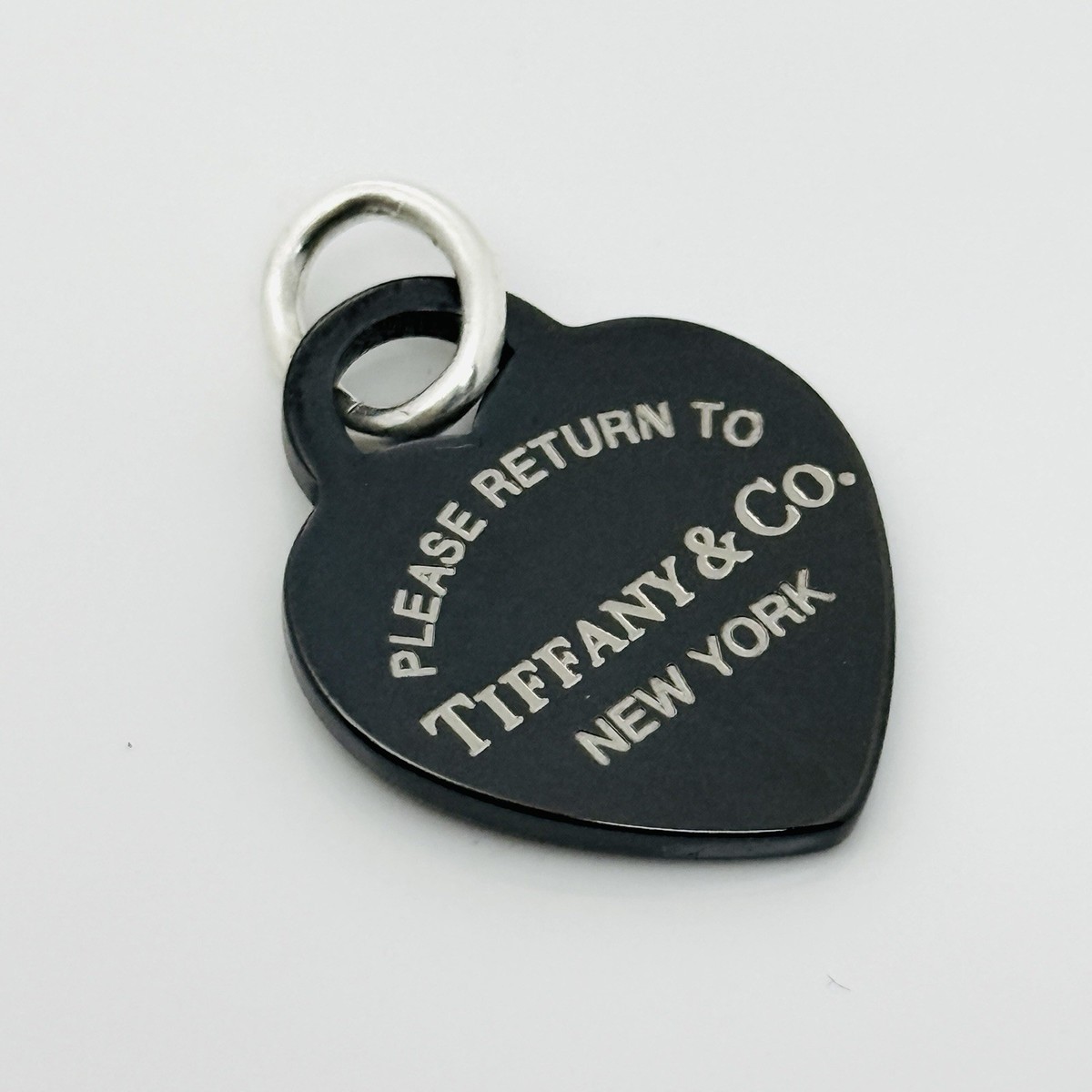 Return to Tiffany Black Heart Tag Pendant or Charm in Titanium and