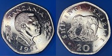 Tanzania 1991 20 Shilingi Elephants KM-27.1 Nickel plated steel BUNC #91