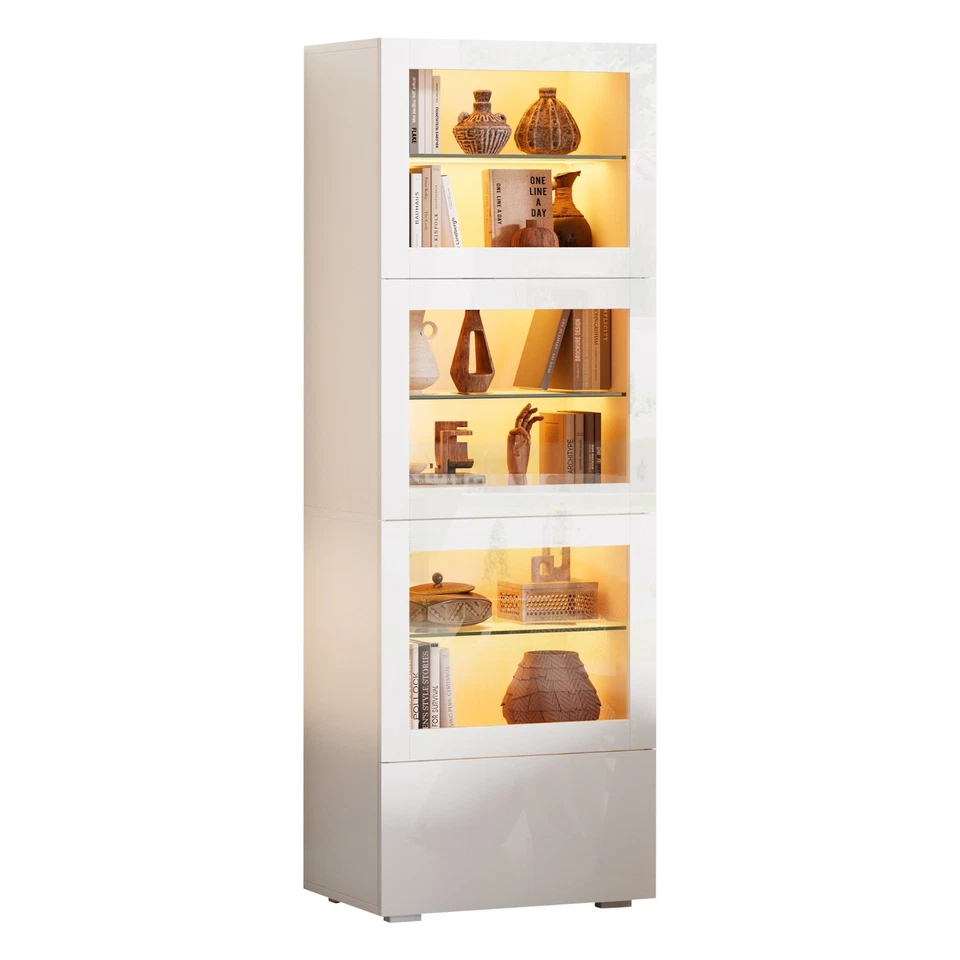 LED Hochglanz Vitrine Standvitrine Schrank Highboard mit 3 Glasboden Schubladen - Bild 2 von 4