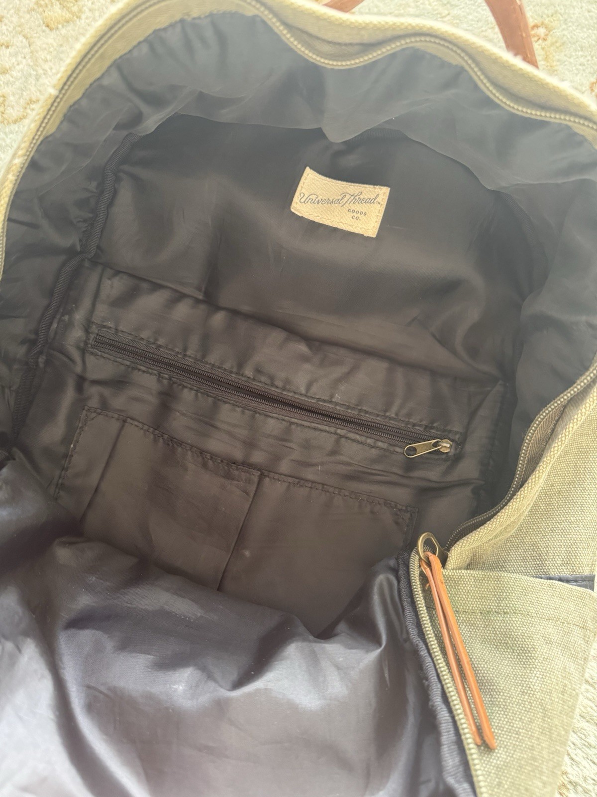 universal threads green canvas backpack with leat… - image 7