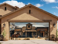 7X16ft Western Cowboy Bank Garage Door Decorations Cover, Vintage Wild West W...
