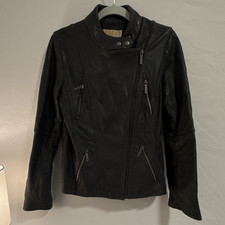 Michael Kors Womens Black Leather Biker Jacke...