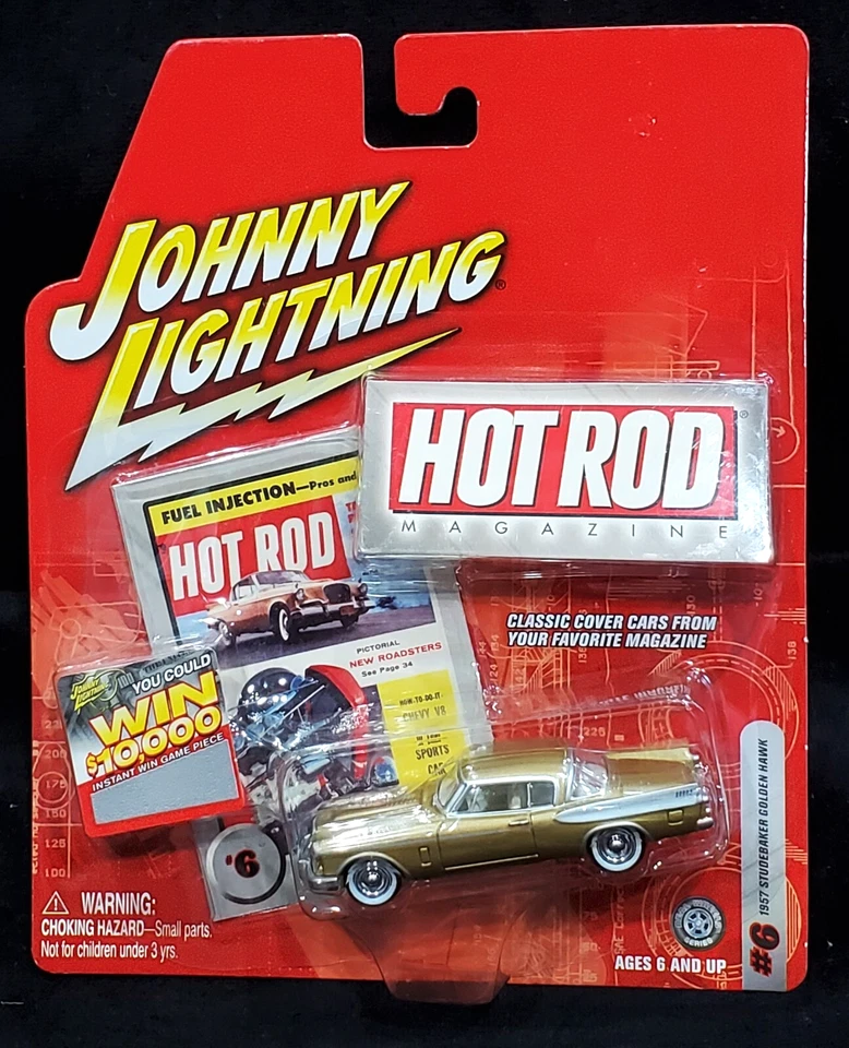 Coche cargador Johnny Lightning 57 1957 Studebaker Golden Hawk Hot Rod con RRs dorado Foto 2 de 2