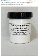 24K GOLD SOLUTION, For Gold plating Kit, INDUSTRIAL GRADE, 4oz