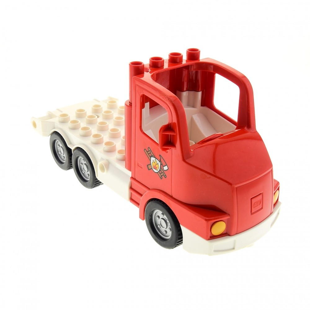 1x Lego Duplo Vehicle Fire Truck Red White Truck Printed 87700c02pb01