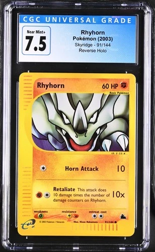 Rhyhorn 91/144 Reverse Holo Common Pokemon Card CGC 7.5