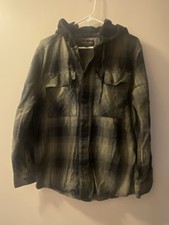 hooded green and black flannel shirt woman M