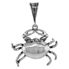 925 Sterling Silver Large Crab Pendant 25mm Tall with 18 to 24 Inch Chain