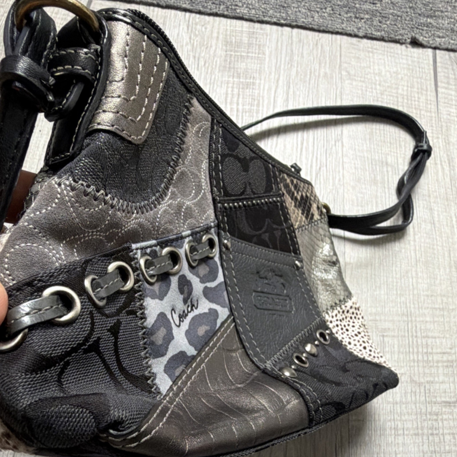 Coach Patchwork Animal Print Metallic Shoulder Ba… - image 4