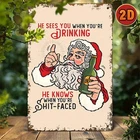 Vintage Rustic Santa Claus Drinking Beer Tin Metal Signs Home Décor 8x12