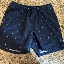 Goodfellow Men's Large 7" Flamingo Swim Trunks Navy Blue Beach Resort FLAW READ