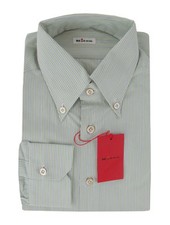  600 Kiton Light Green Striped Cotton Shirt - Slim - KT311258 