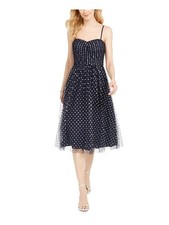 ELIZA J Womens A-Line Below The Knee Dress Navy Spaghetti Strap Party Juniors 10