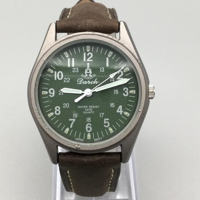 Darch D1001MA Watch Mens 34mm Green Dial Brown Leather Field New 
