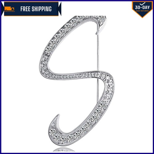 Classy Silver Initial Brooch with Rhinestones – Perfect for Gifting or Fashion