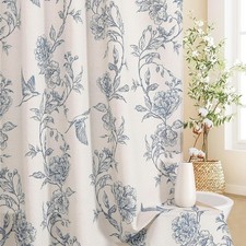Blue Farmhouse Shower Curtain Set, Cotton Floral Hummingbird Cottagecore Spring