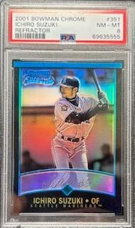 2001 Bowman Chrome ICHIRO SUZUKI Rookie Refractor #351 Mariners PSA 8