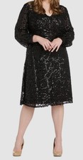 R M Richards Womens' Black Sequin Cocktail Fit-Flare Dress Plus Size 16W