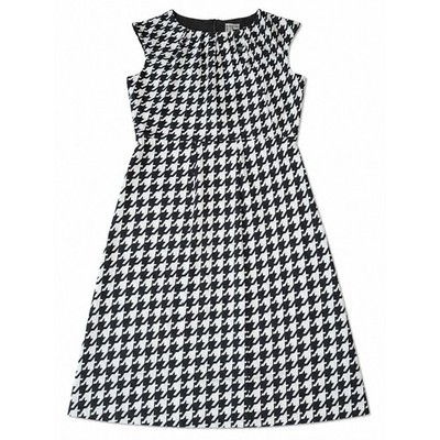 Emma & Michele Black White Houndstooth Pleated Fit Flare Dress Sz 10 Sleeveless