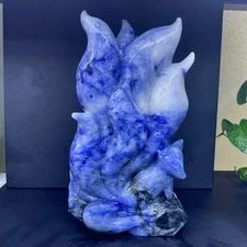 8.7”/4.3LB Natural blue Aventurine quartz nine-tailed fox skull carved crystal
