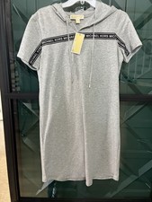 NWT Michael Kors Logo Stripe Hooded Short Sleeve Shirt Dress Size M