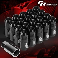 J2 M12X1.25 7075 ALUMINUM 20MM OD/50MM 20PCS CLOSE END LUG NUT W/ ADAPTER BLACK