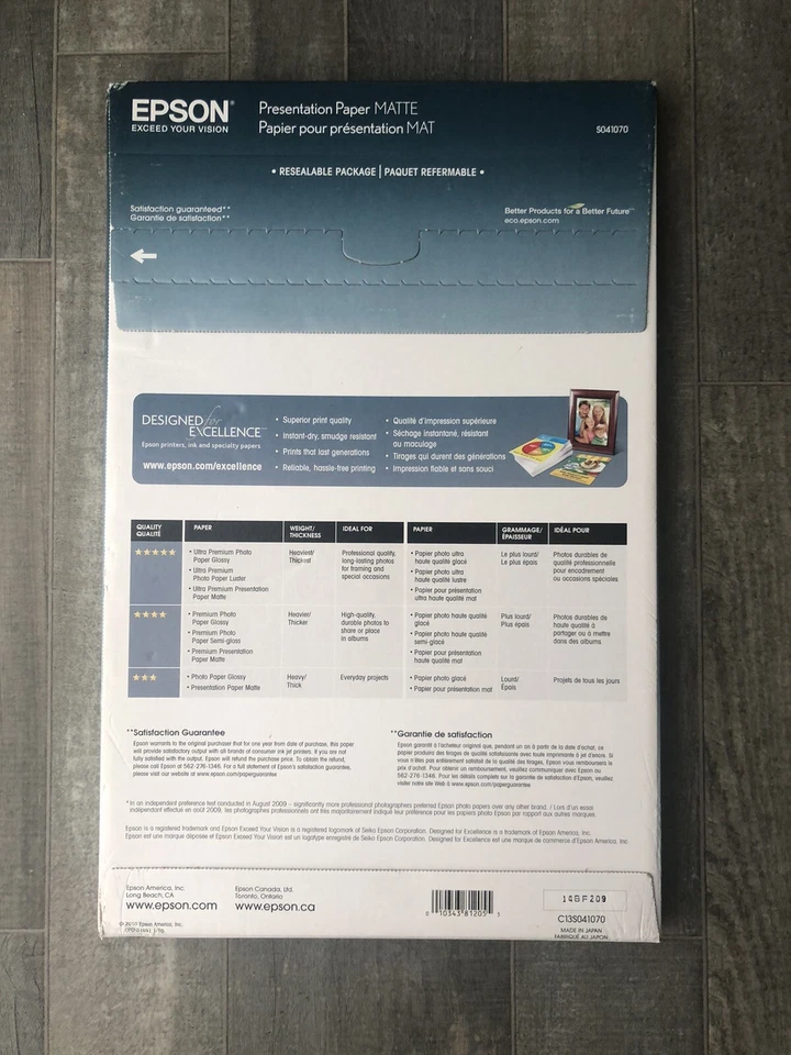 Epson Presentation Paper Matte 11 x 17 27lb 4.9 mil 100 Sheets Ledger Size - Image 2 of 2