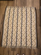 Vtg Handmade Crochet Beaded Southwest Afghan Horse Saddle Lap Blanket 66"x56"