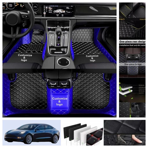 For Tesla Model 3 2017-2025 Car Floor Mats Luxury PU Leather Waterproof Carpets - Imagen 4 de 41
