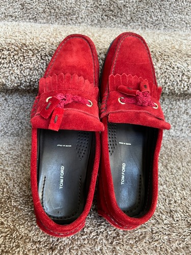 Tom Ford Men's Red Suede Braided Accents Loafers. Size: 8. - Picture 8 of 16