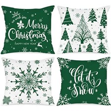 Christmas Throw Pillow Covers 16x16 Set of 4, 16" x 16" Pack of 4 Green