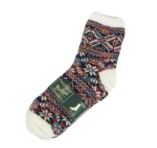 Woolrich Double Layer Slipper Socks Fair Isle Burgundy Rust Claret Ivory - NEW