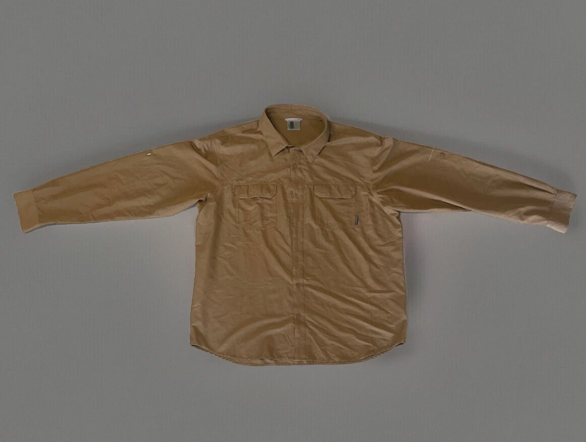 Men’s Columbia Long Sleeve Button Up Omni Wick Roll Up Sleeve Brown Size XL