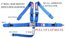 Sfi 16.1 5 Point Racing Harness With Pull Up Lap Belts Latch Link 3 Blue