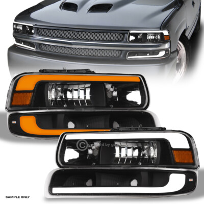 Switchback Sequential For 00-06 Suburban/Tahoe Black Headlight+Bumper w/LED Bar