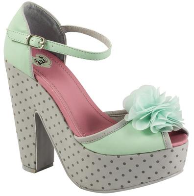 T.U.K. A8334L TUK Mimi Wedge Peep Toe Pump Mint / Grey Dot Chiffon Flower