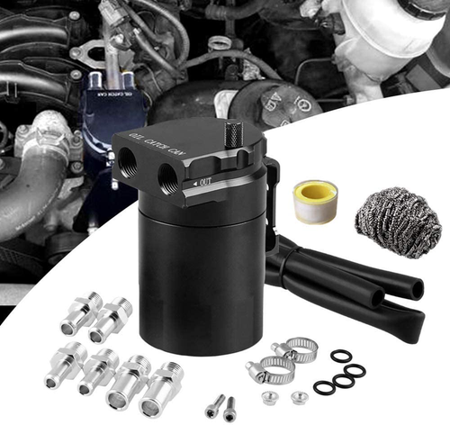Universal Oil Catch Can Tank 0046 Aluminum Polish Baffled Reservoir Black 350ml - Picture 11 of 12