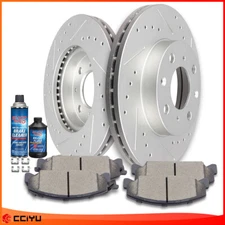 Fits Honda Civic 97-00 Front Drilled & Slotted Brake Rotors And Ceramic Pads