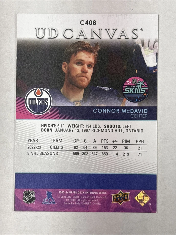 2023-24 UD EXTENDED ALL STAR SKILLS CANVAS #C-408 CONNOR McDAVID - Image 2 of 2