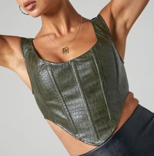 New Womens Crop Top Corset By Dyln Lias- Lingerie Bustier Bra- Green Croc Sz S