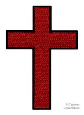 RED BLACK CROSS iron-on PATCH embroidered CHRISTIAN BIKER EMBLEM CRUCIFIX 