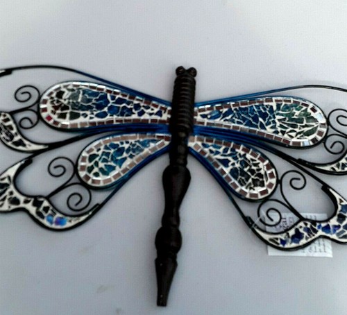2 Libellen Wandbehang Metall Glas Mosaik Handarbeit Gartendeko Regal Art - Bild 10 von 11