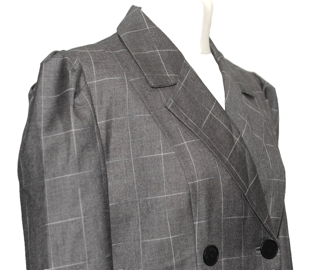 SUPERBO ABITO BLAZER CAPPOTTO GONNA A QUADRI PLISSETTATO SAINT LAURENT GRIGIO GRANDE